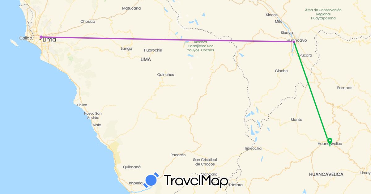 TravelMap itinerary: driving, bus, train in Peru (South America)